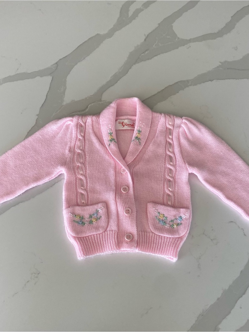 Vintage Grand Knitwear floral embroidered ribbon knit cardigan sweater 12M